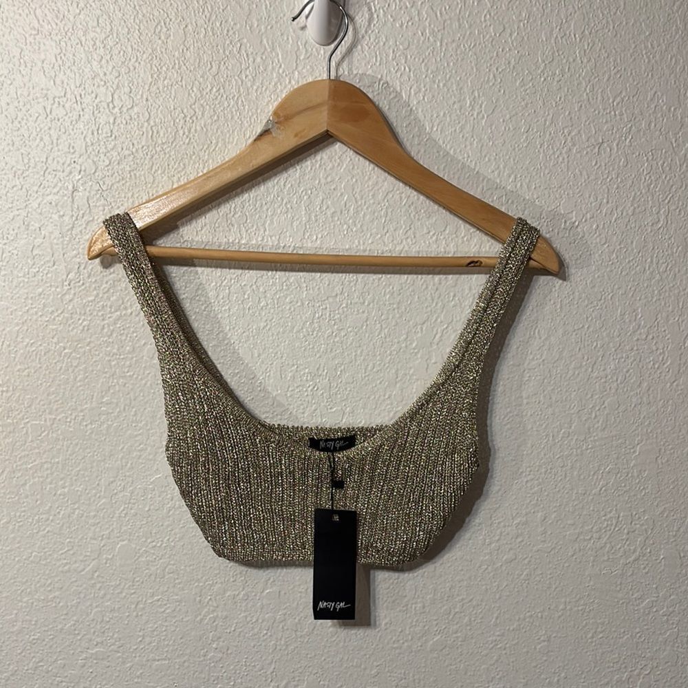 Nasty Gal Metallic Knit Crop Tank One Size